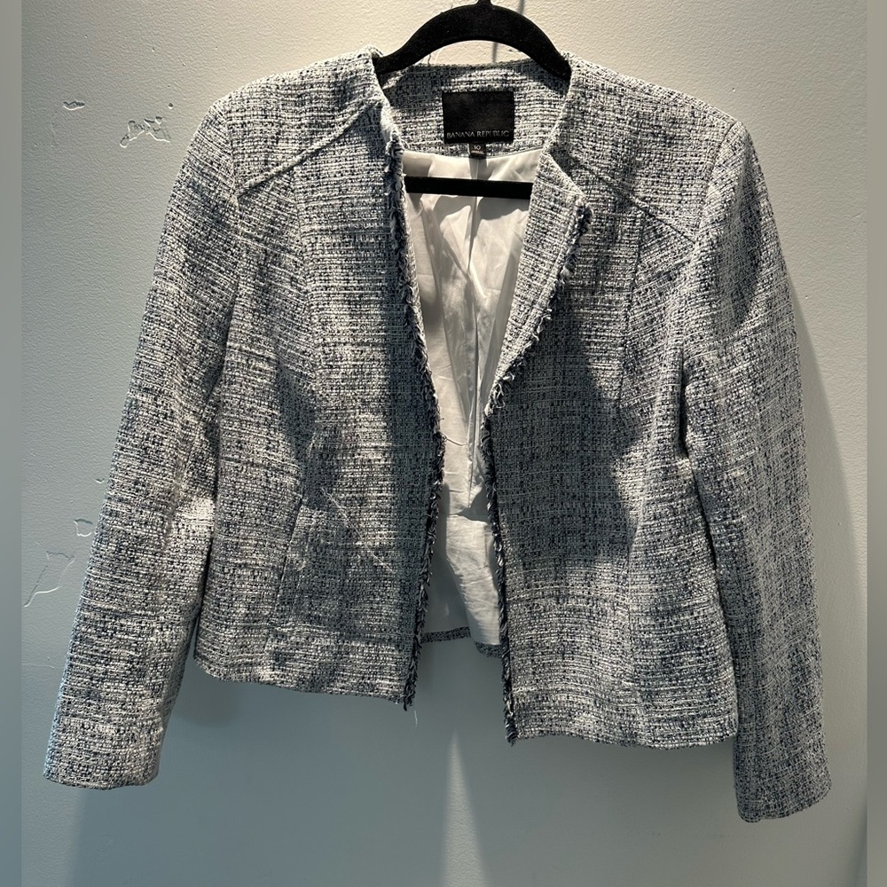 Banana Republic Black & White Tweed Open Front Blazer